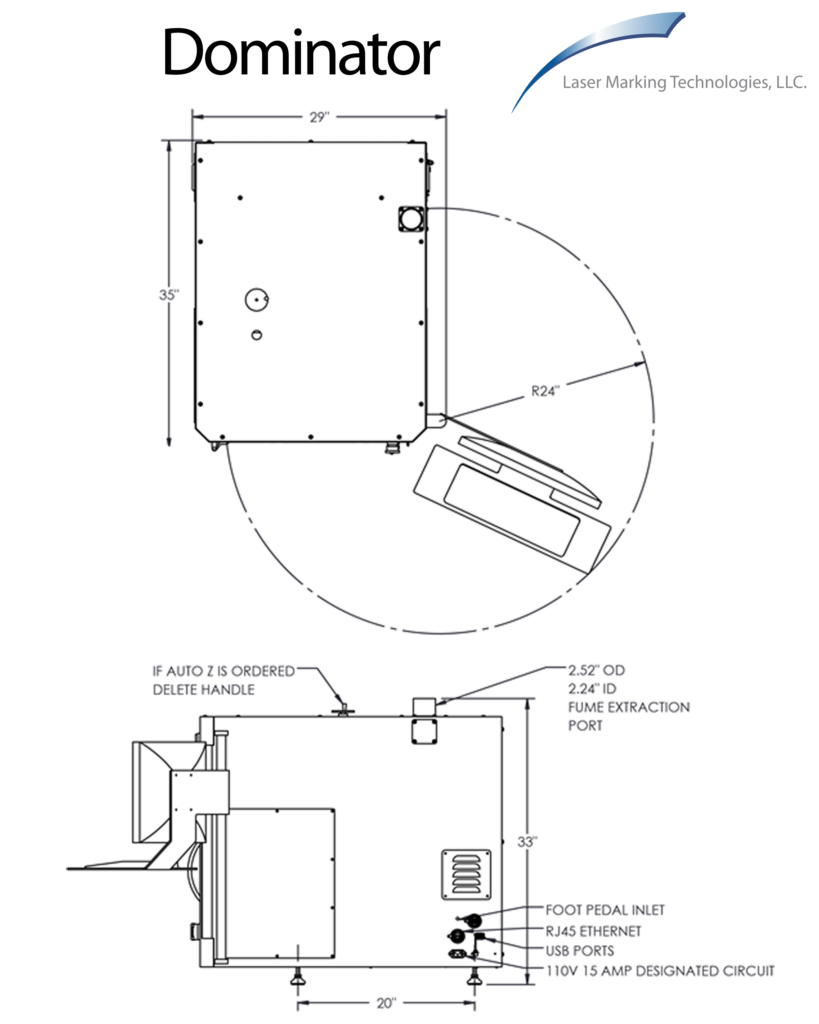 Cobalt Dominator laser marking system footprint and dimensions