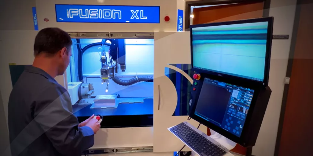 Laser marking machine operator using a Fusion XL machine