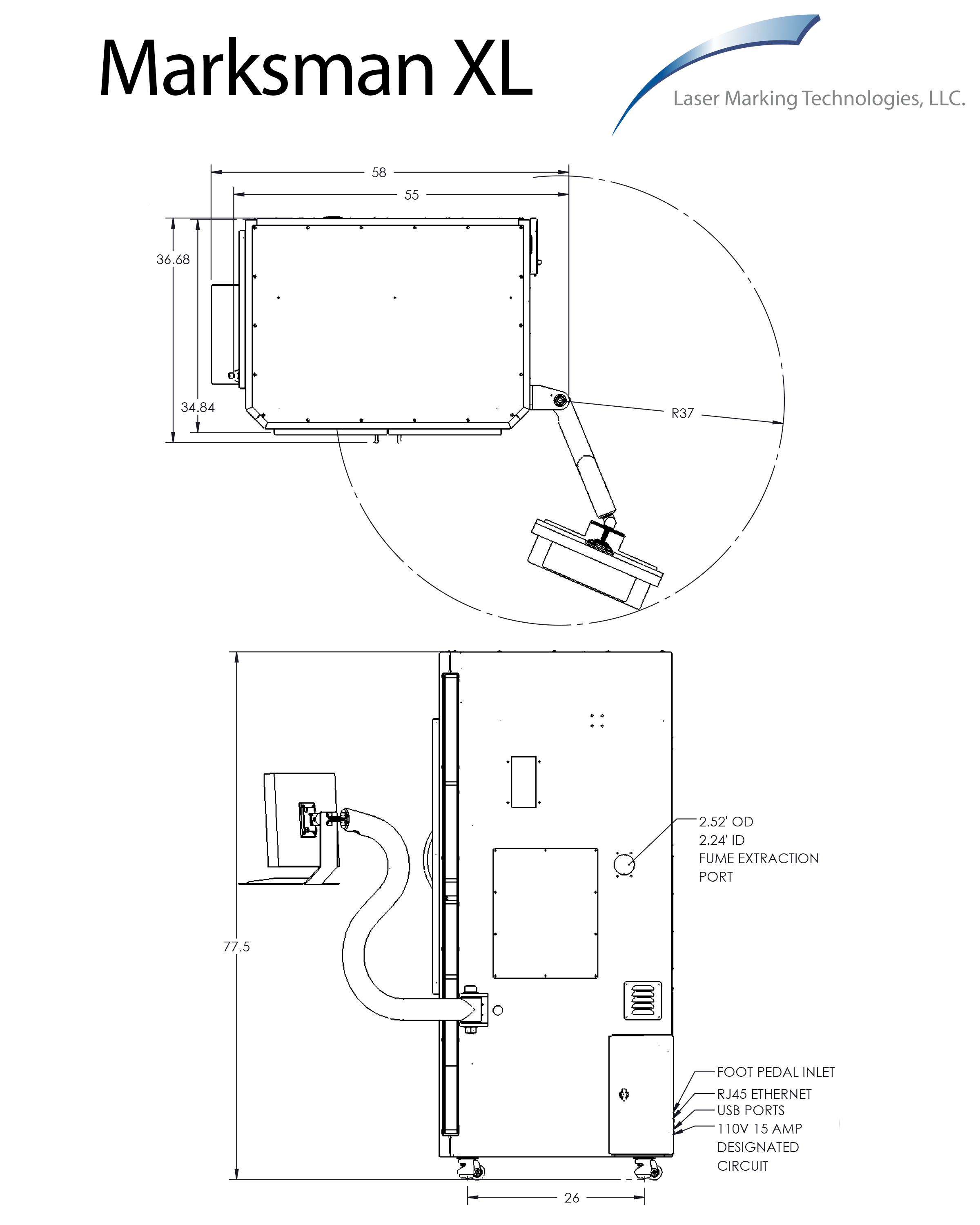 Marksman XL laser marking machine diagram and layout
